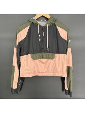 Hollister Womens Cropped Colorblock Windbreaker Hooded Jacket S Pink Black Green